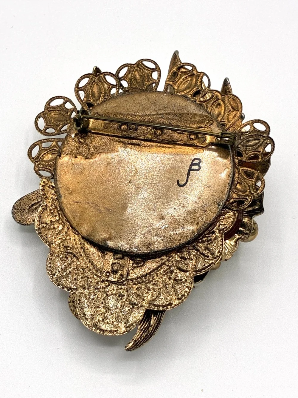 Vintage Unique Gold Tone Floral Brooch Faux Pearl Cluster Statement Pin